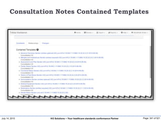July 14, 2015 Page: 341 of 521Hi3 Solutions ~ Your healthcare standards conformance Partner
Consultation Notes Contained Templates
 
