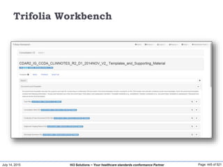 July 14, 2015 Page: 445 of 521Hi3 Solutions ~ Your healthcare standards conformance Partner
Trifolia Workbench
 