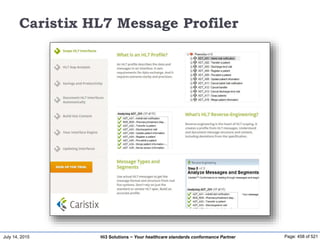 July 14, 2015 Page: 458 of 521Hi3 Solutions ~ Your healthcare standards conformance Partner
Caristix HL7 Message Profiler
 