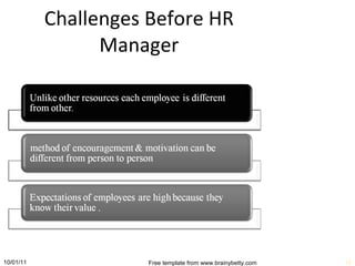 Challenges Before HR Manager 10/01/11 Free template from www.brainybetty.com 