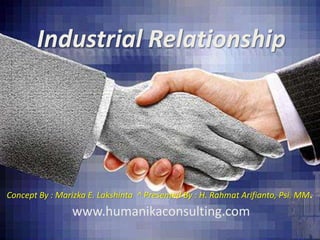 Industrial Relationship Concept By : Marizka E. Lakshinta ^ Presented By : H. RahmatArifianto, Psi. MM. www.humanikaconsulting.com 
