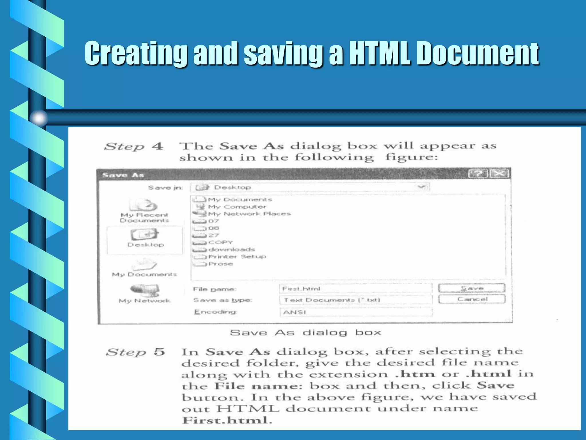Creating and saving a HTML Document