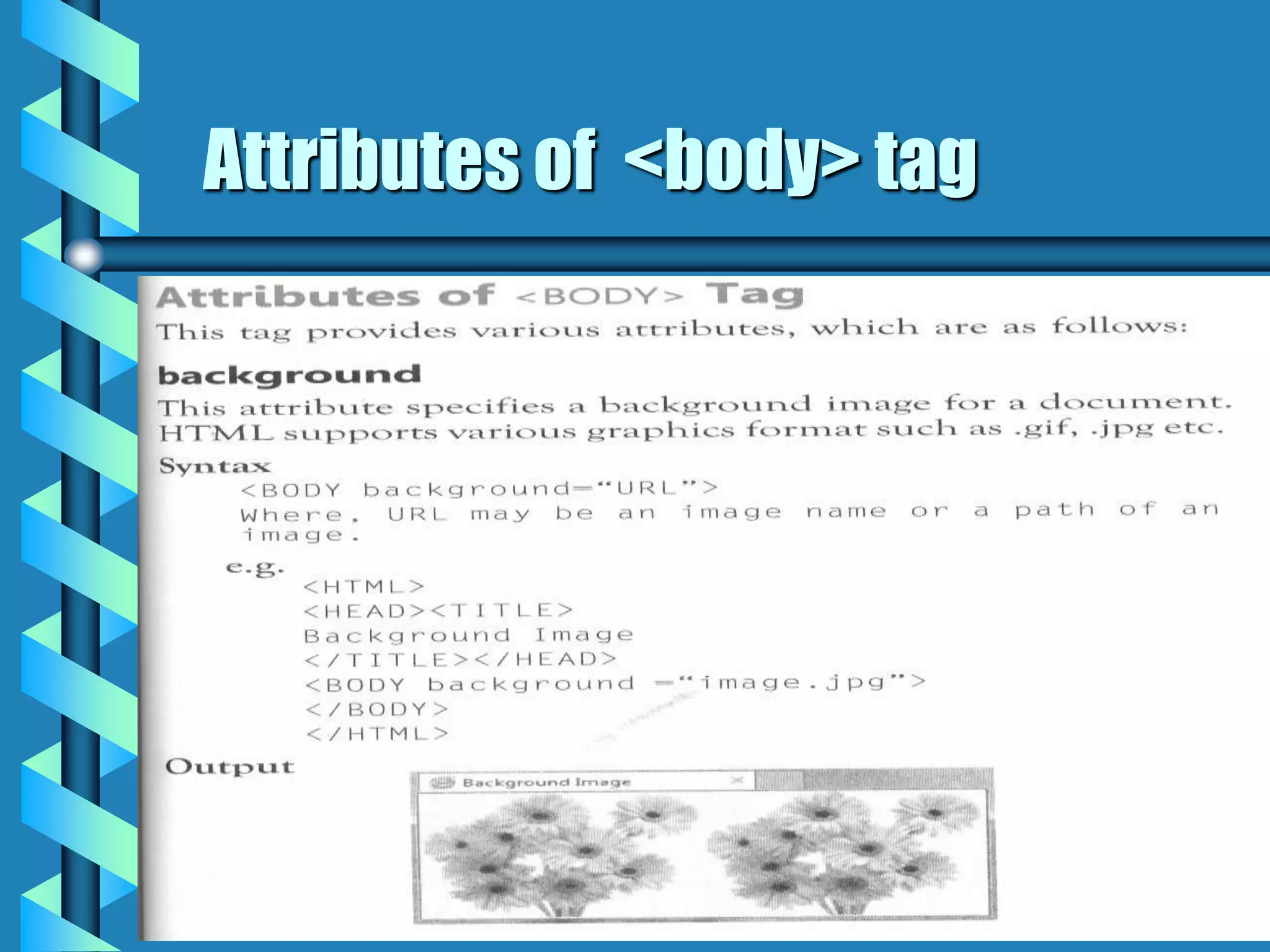 Attributes of <body> tag
