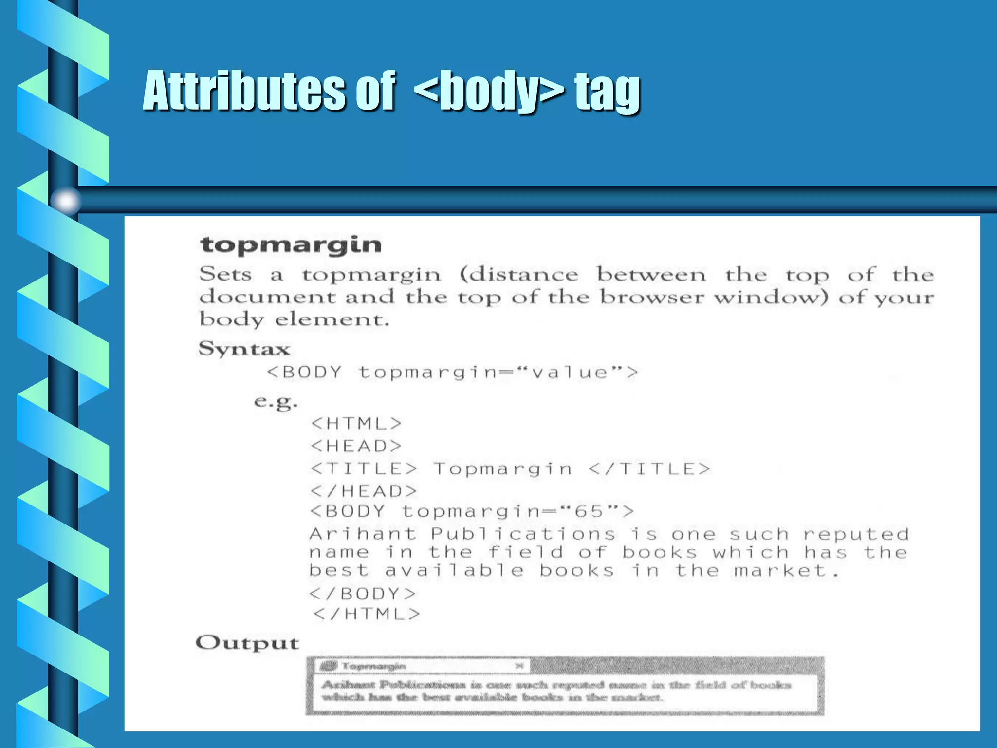 Attributes of <body> tag