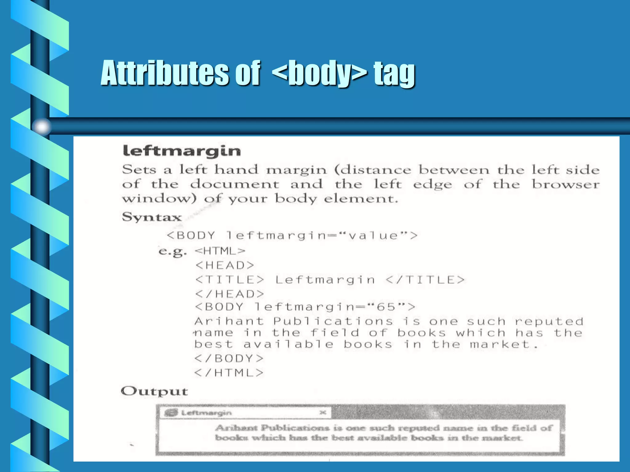 Attributes of <body> tag