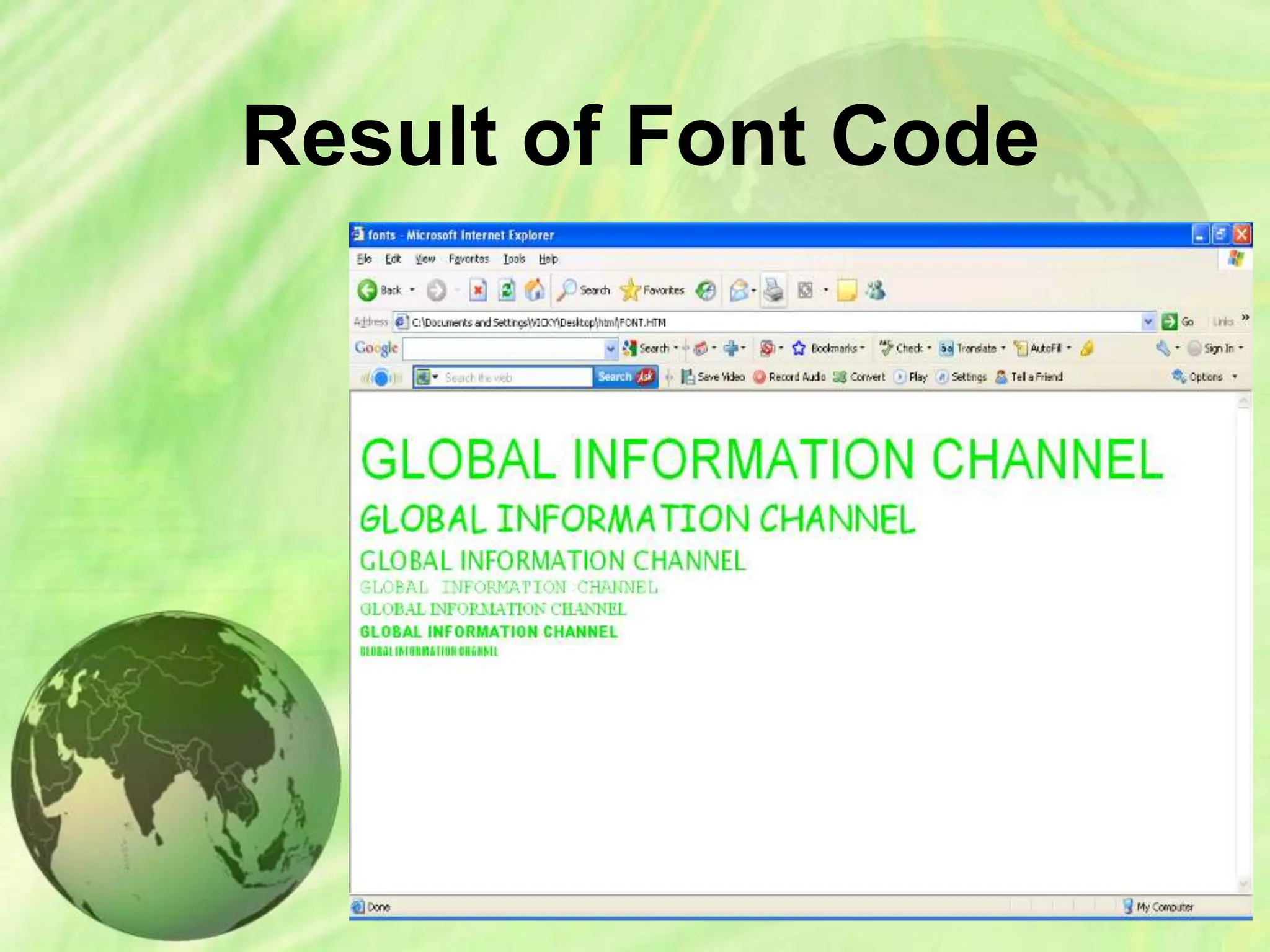 Result of Font Code
 