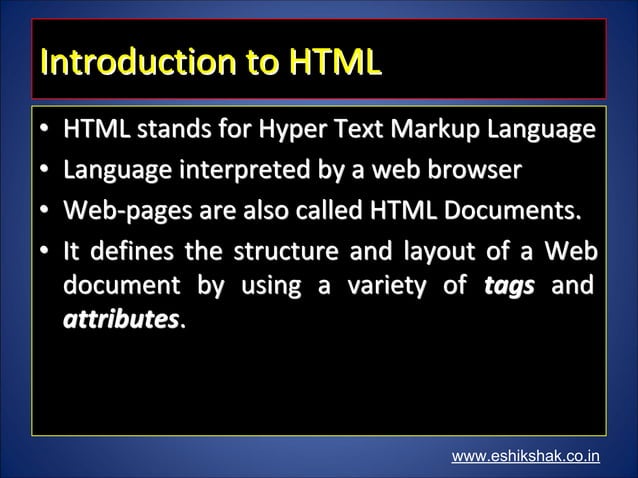 Introduction to html | PDF | Web Design and HTML | Internet