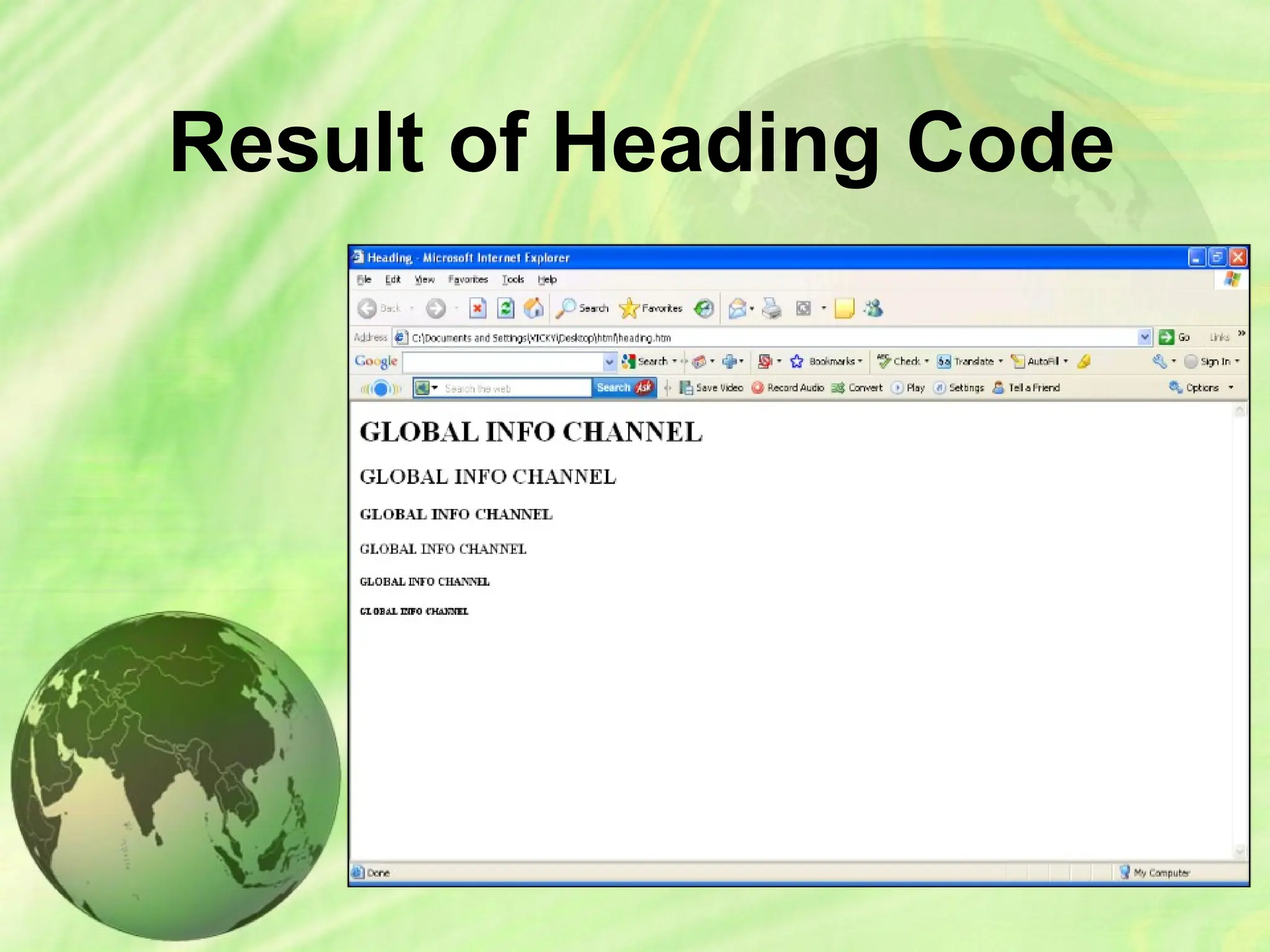 Result of Heading Code
 