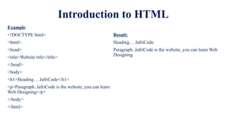 Web Development Using Html Introducing Yourself Examples Introduction to HTML t Development.pptx
