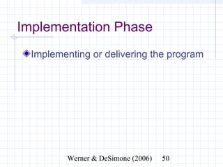 Implementation Phase
  Implementing or delivering the program




              Werner & DeSimone (2006)   50
 