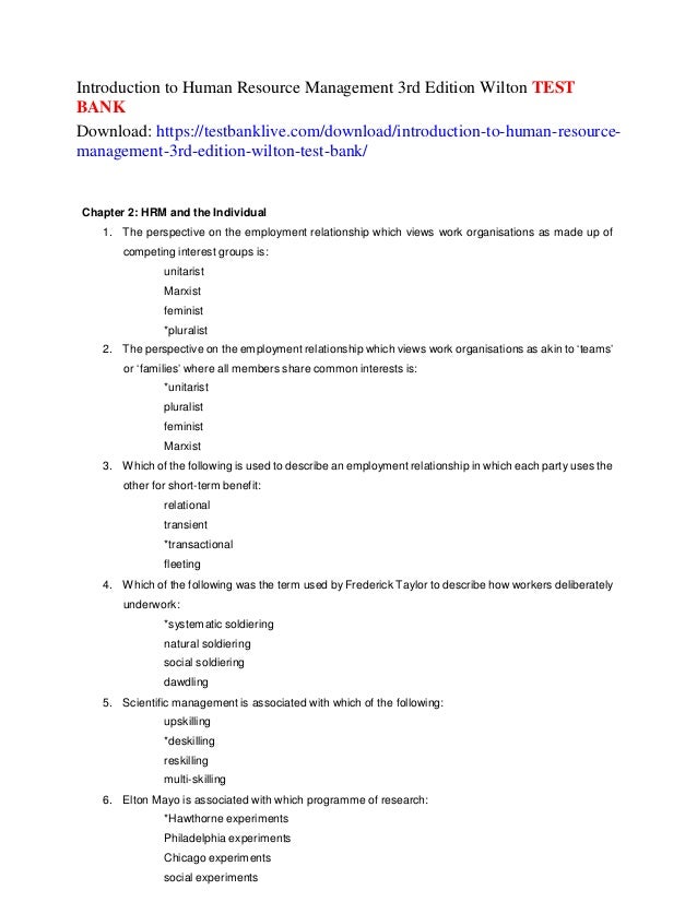 Introduction to human resource management 3rd edition wilton test bank