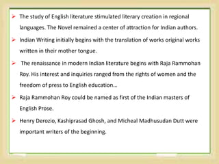 Introduction to indian writing in english  pre-independence