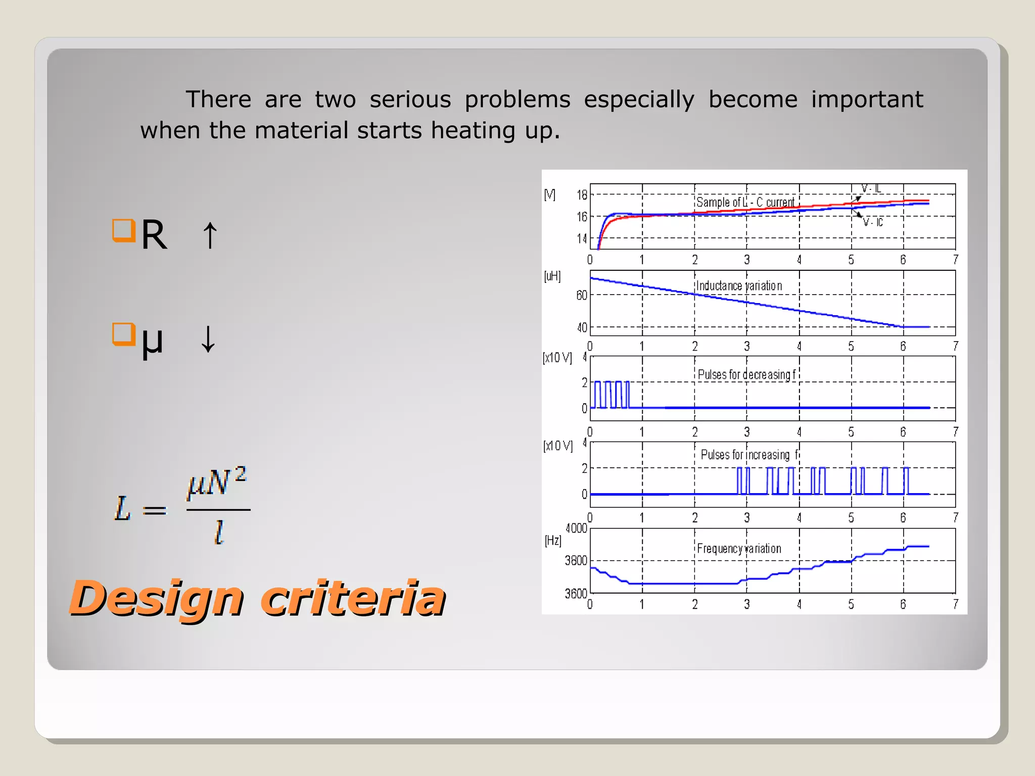 Design criteriaDesign criteria
There are two serious problems especially become important
when the material starts heating up.
R ↑
µ ↓
 