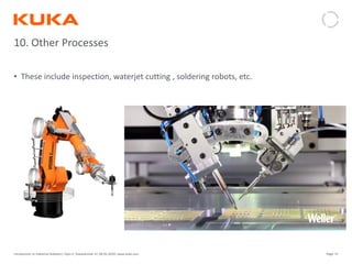 Page: 57Introduction to Industrial Robotics| Vipin K, Pawankumar G| 08-05-2020| www.kuka.com
10. Other Processes
• These include inspection, waterjet cutting , soldering robots, etc.
 