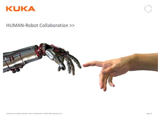 Page: 64Introduction to Industrial Robotics| Vipin K, Pawankumar G| 08-05-2020| www.kuka.com
HUMAN-Robot Collaboration >>
 