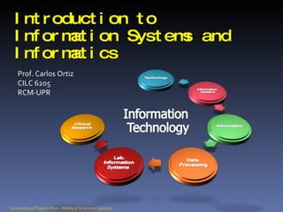 Introduction to Information Systems and Informatics Prof. Carlos Ortiz CILC 6205 RCM-UPR University of Puerto Rico – Medical Sciences Campus 