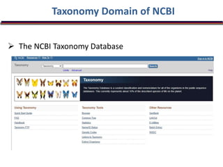 Taxonomy Domain of NCBI
 The NCBI Taxonomy Database
 