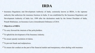 Irda Rbi INTRODUCTION TO INSURANCE , RISK AND IRDA | PPTX