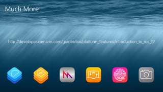Much More 
http://developer.xamarin.com/guides/ios/platform_features/introduction_to_ios_8/ 
 