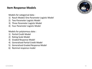Introduction to unidimensional item response model | PPTX