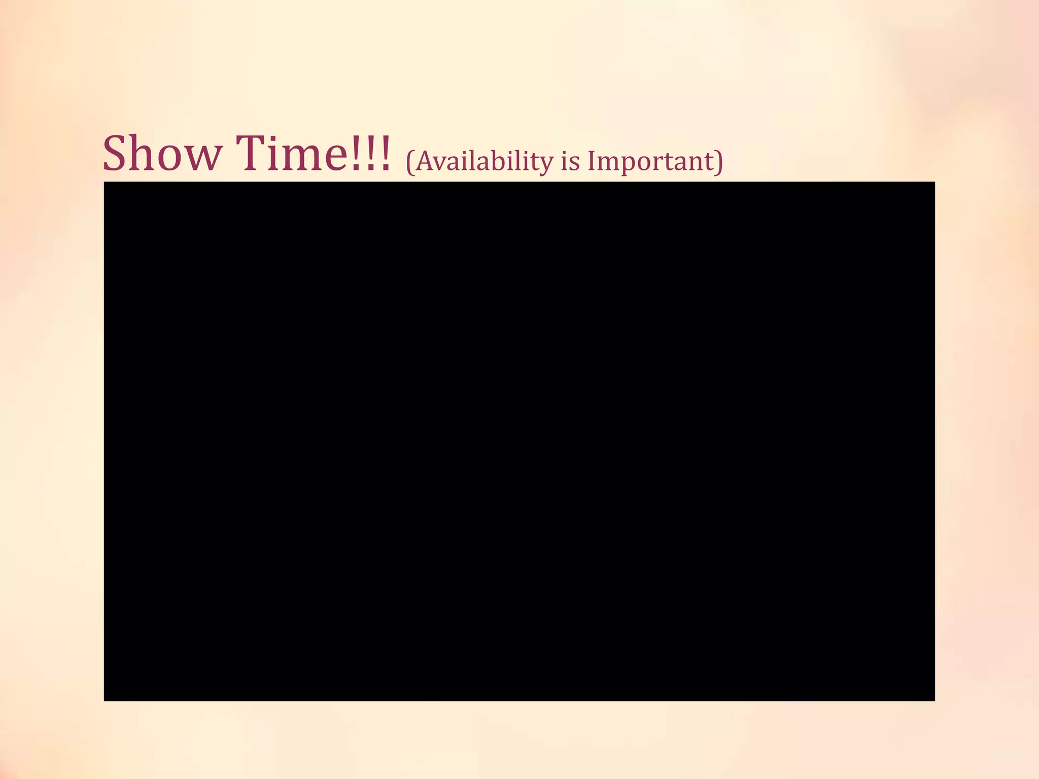 Show Time!!! (Availability is Important)
 