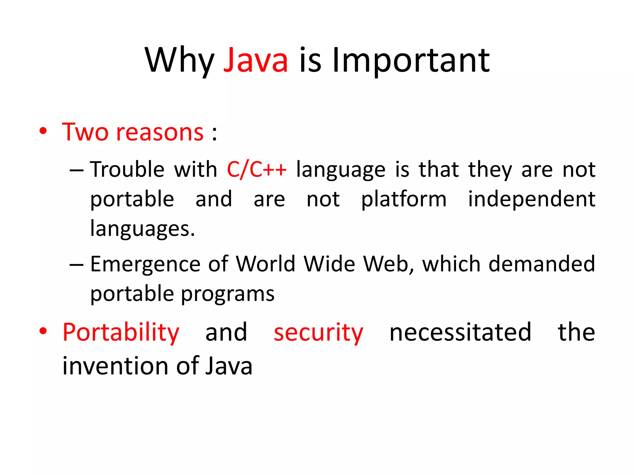 Introduction to java | PPTX | Programming Languages | Computing