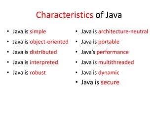 Introduction to java | PPTX | Programming Languages | Computing