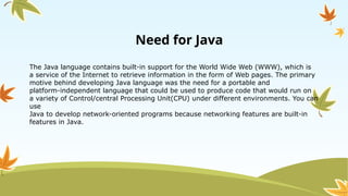 JAVA was developed by Sun Microsystems in 1991 | PPTX