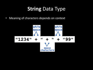 String Data Type
• Meaning of characters depends on context.
 