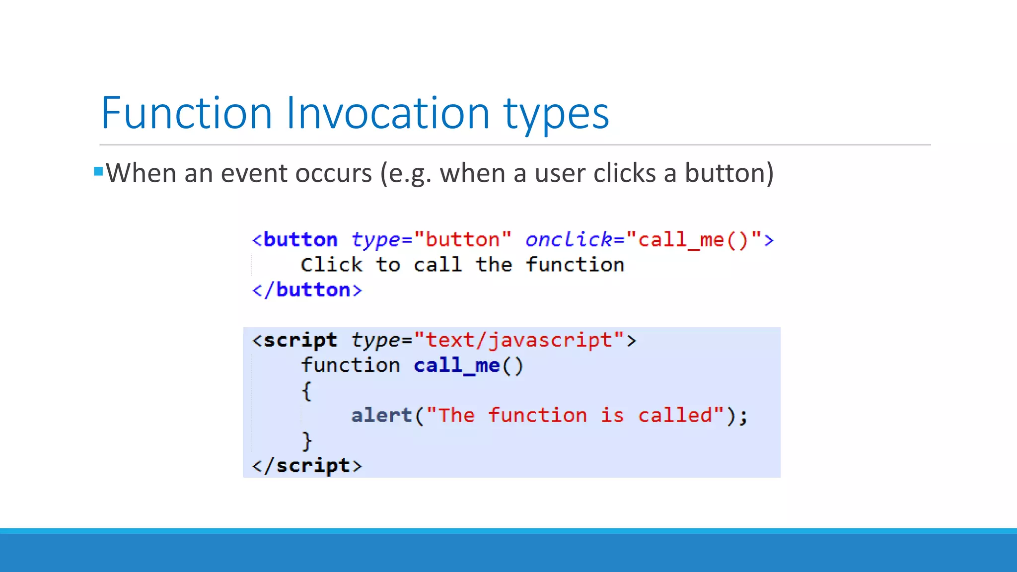 Function Invocation types
When an event occurs (e.g. when a user clicks a button)
 