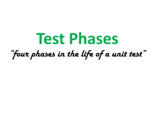 Test Phases

“four phases in the life of a unit test”

 