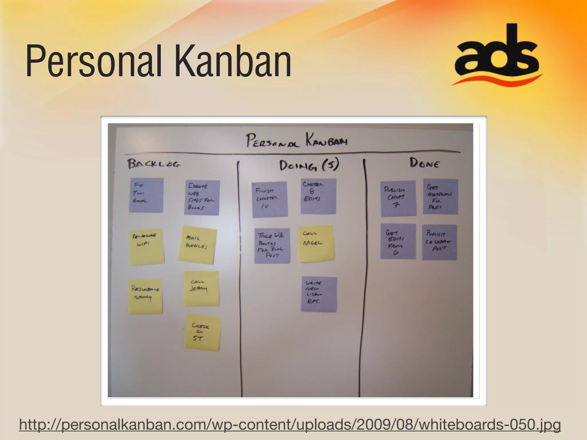 Personal Kanban




http://personalkanban.com/wp-content/uploads/2009/08/whiteboards-050.jpg
 