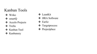 Kanban Tools
❖ Wrike
❖ smartQ
❖ Accelo Projects
❖ Trello
❖ Kanban Tool
❖ Kanbanery
❖ LeanKit
❖ JIRA Software
❖ Earliz
❖ Targetprocess
❖ Projectplace
 