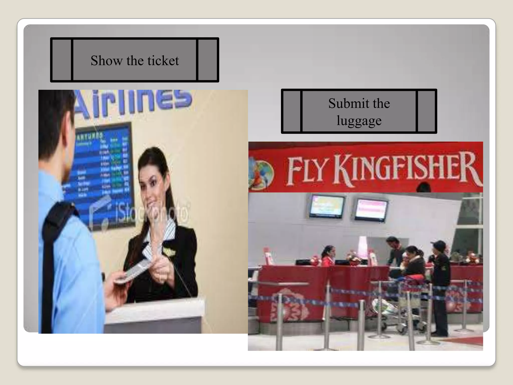 Show the ticket

                  Submit the
                   luggage
 