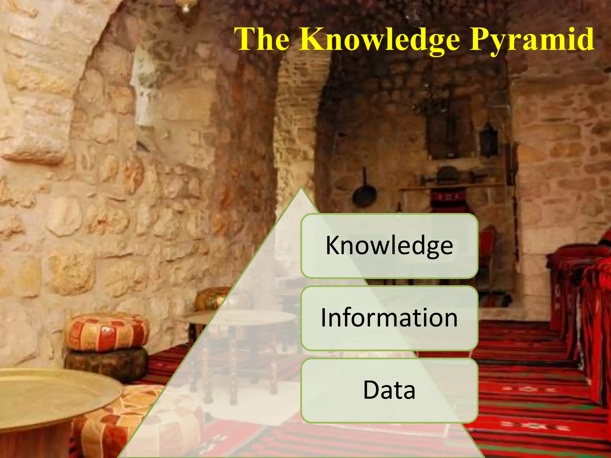 The Knowledge Pyramid




     Knowledge

     Information

        Data
 