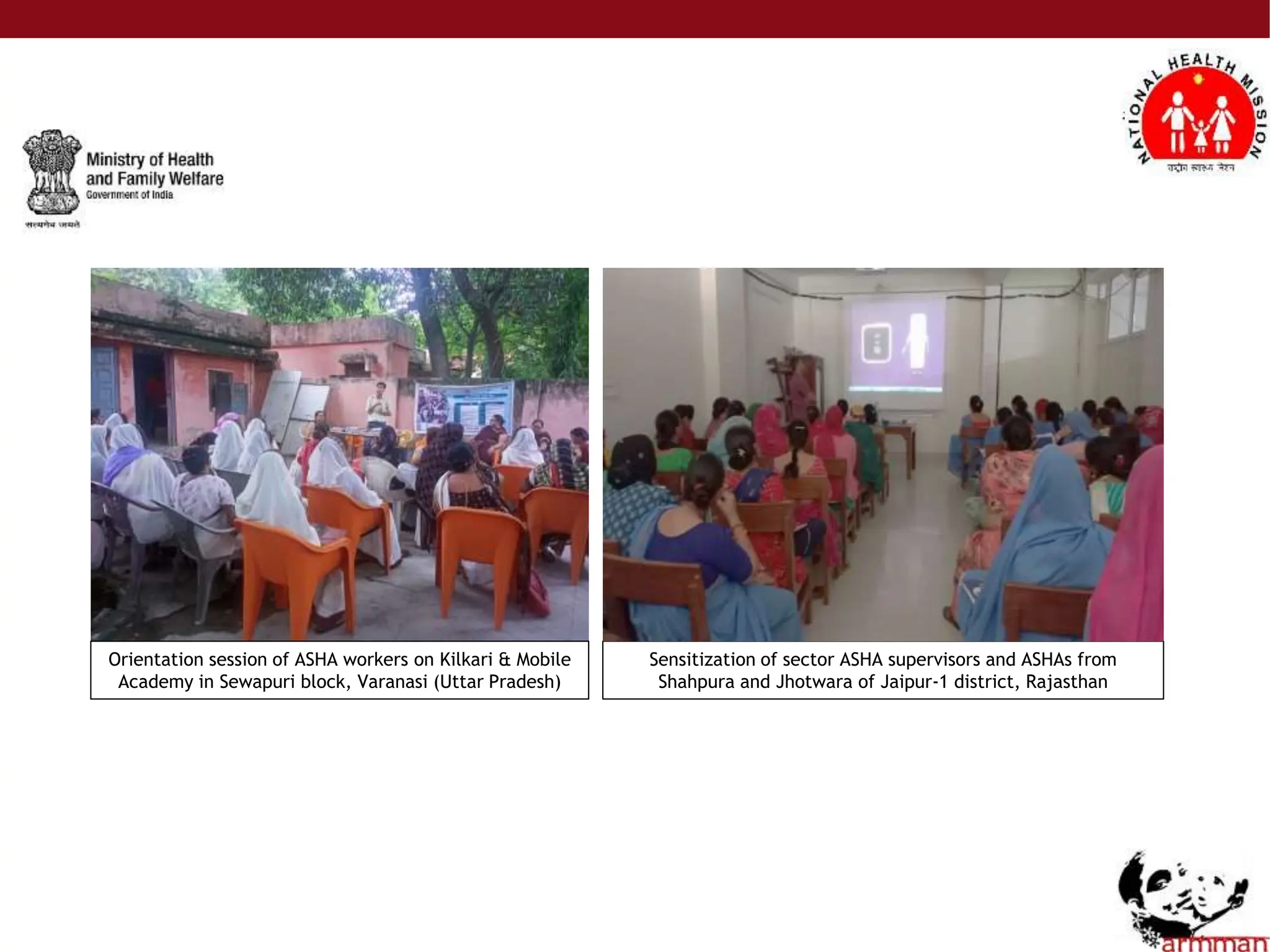 Sensitization of sector ASHA supervisors and ASHAs from
Shahpura and Jhotwara of Jaipur-1 district, Rajasthan
Orientation session of ASHA workers on Kilkari & Mobile
Academy in Sewapuri block, Varanasi (Uttar Pradesh)
 