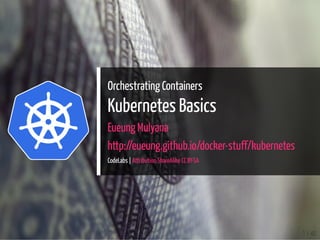 Orchestrating Containers
Kubernetes Basics
Eueung Mulyana
http://eueung.github.io/docker-stuff/kubernetes
CodeLabs | Attribution-ShareAlike CC BY-SA
1 / 40
 