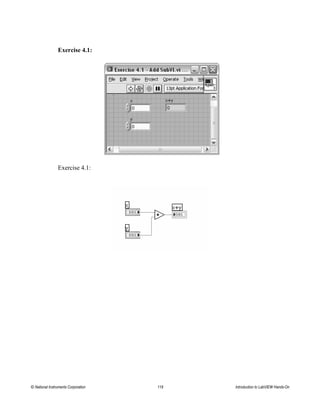 Exercise 4.1:
Exercise 4.1:
© National Instruments Corporation 119 Introduction to LabVIEW Hands-On
 