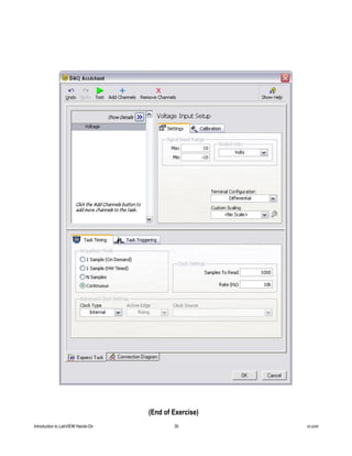 (End of Exercise)
Introduction to LabVIEW Hands-On 30 ni.com
 