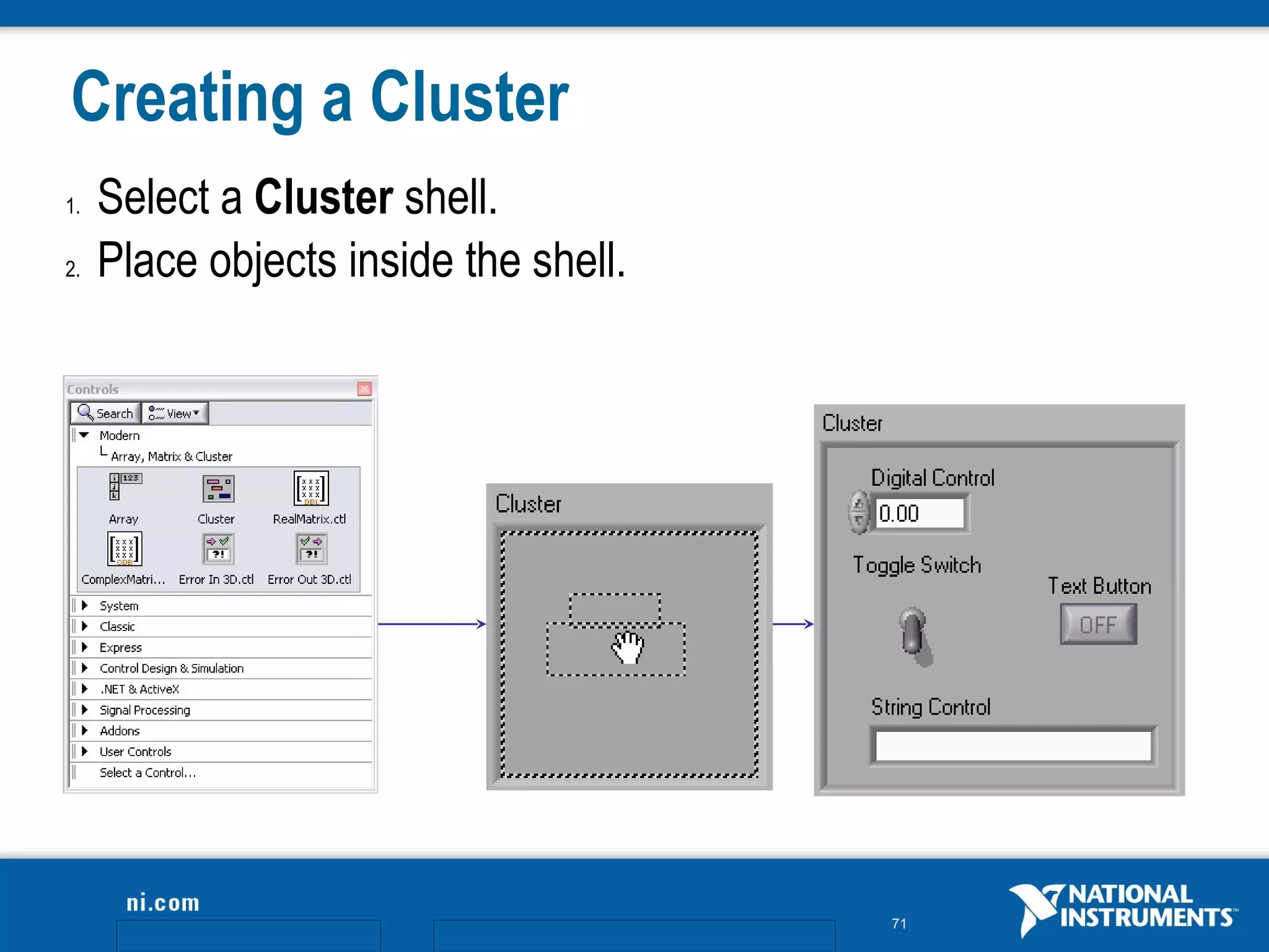 Creating a Cluster
1.   Select a Cluster shell.
2.   Place objects inside the shell.




                                       71
 