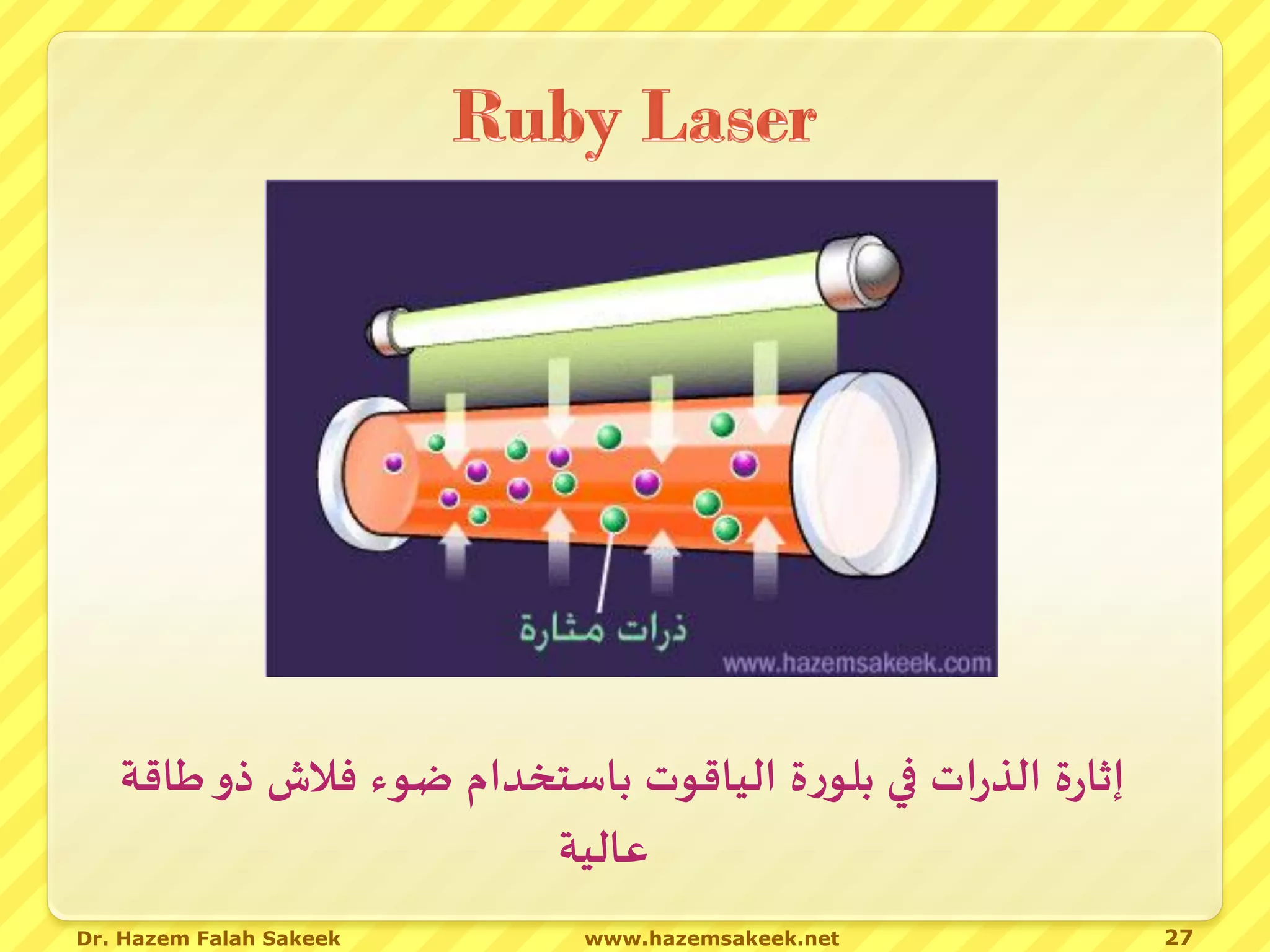‫إثارة الذرات في بلورة الياقوت باستخدام ضوء فالش ذو طاقة‬
                        ‫عالية‬
‫‪Dr. Hazem Falah Sakeek‬‬      ‫‪www.hazemsakeek.net‬‬              ‫72‬
 