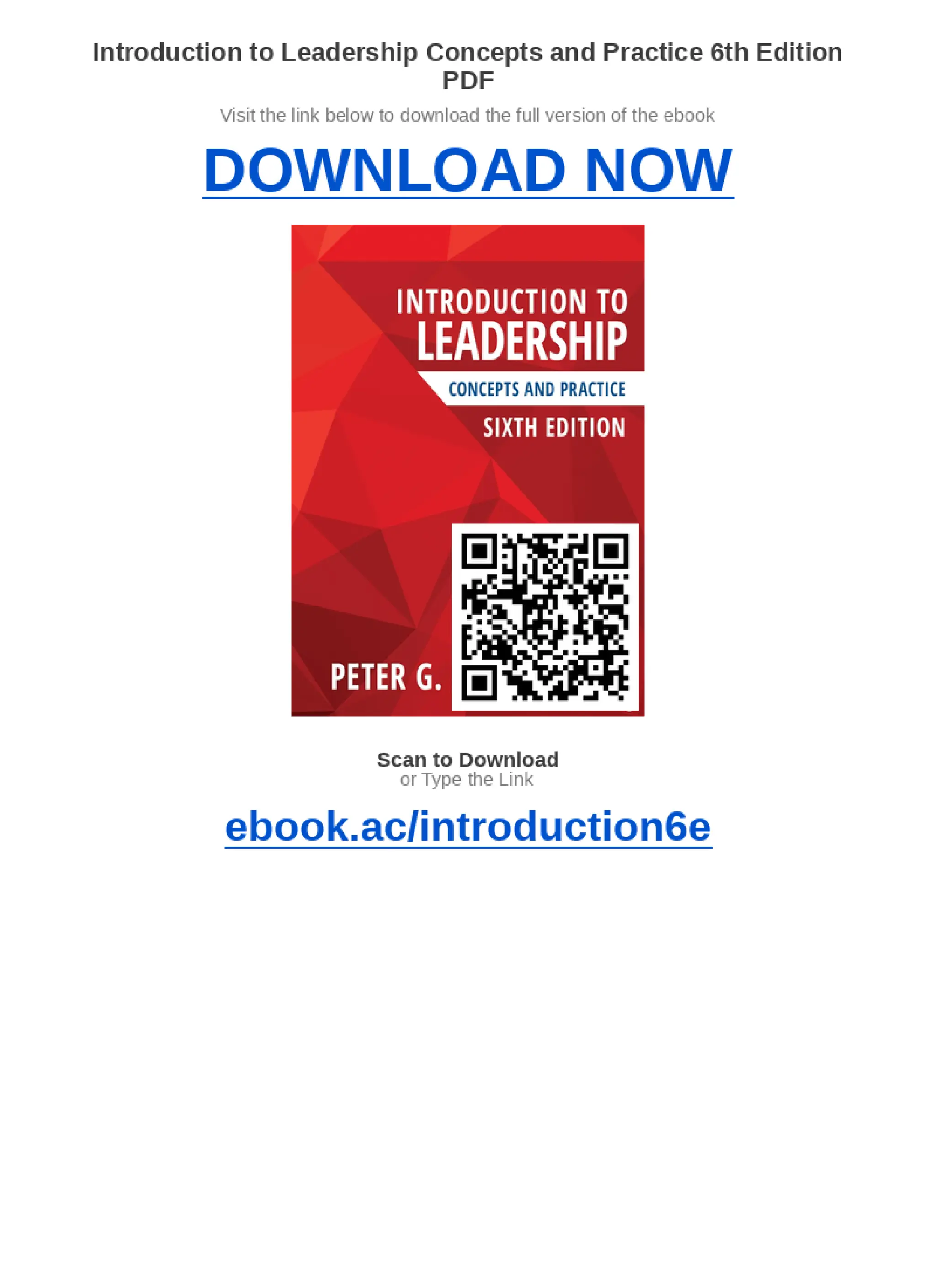 Introduction to Leadership Concepts and Practice 6th Edition PDF | PDF