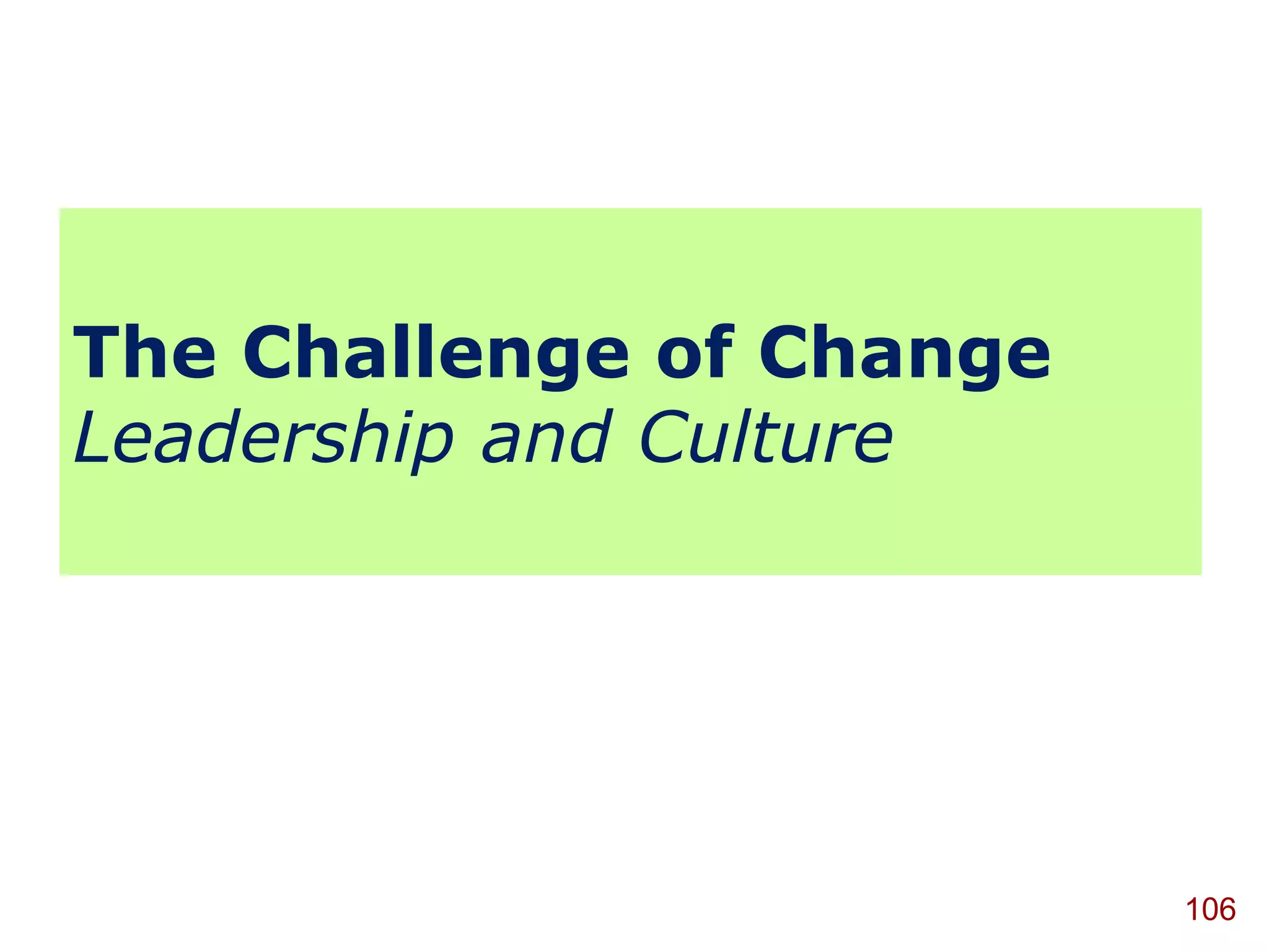 The Challenge of Change
Leadership and Culture




                          106
 