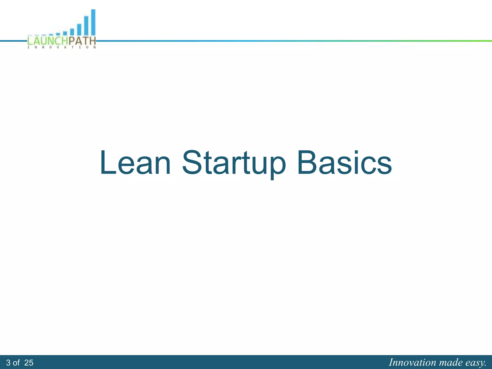 Innovation made easy.3 of 25
Lean Startup Basics
 