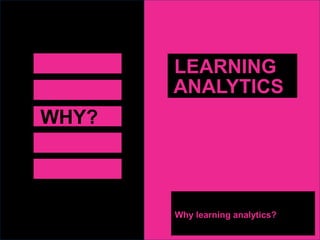 WHY?
LEARNING
ANALYTICS
Why learning analytics?
 