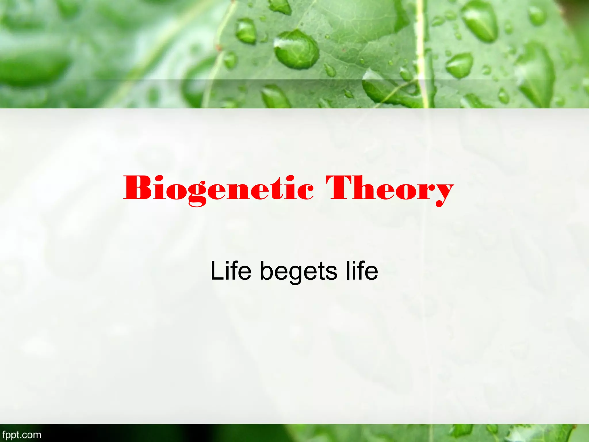 Biogenetic Theory
Life begets life
 