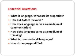 Language Description Questions Introduction to linguistics: A Quick Review | PPTX
