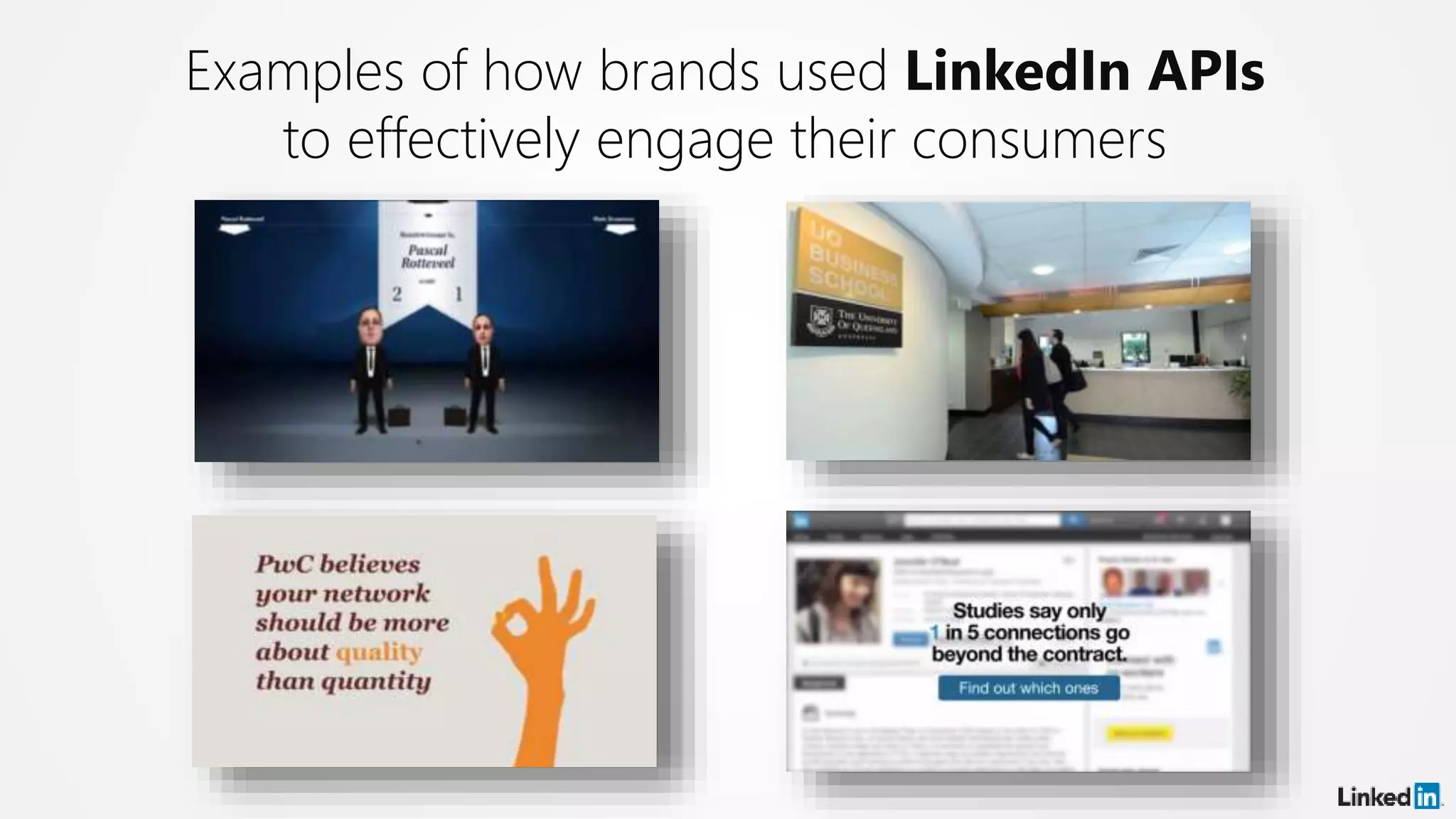 Examples of how brands used LinkedIn APIs
to effectively engage their consumers
 