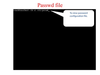 Passwd file
To view password
configuration file.
 