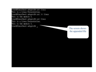 cat
The screen shows
the appended file
 